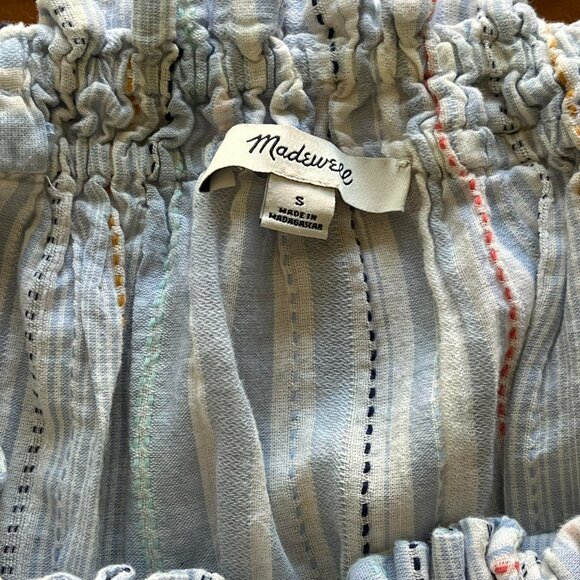 Blue White Madewell Womens Medium Ruffled Romper Spaghetti Straps - Picture 2 of 4